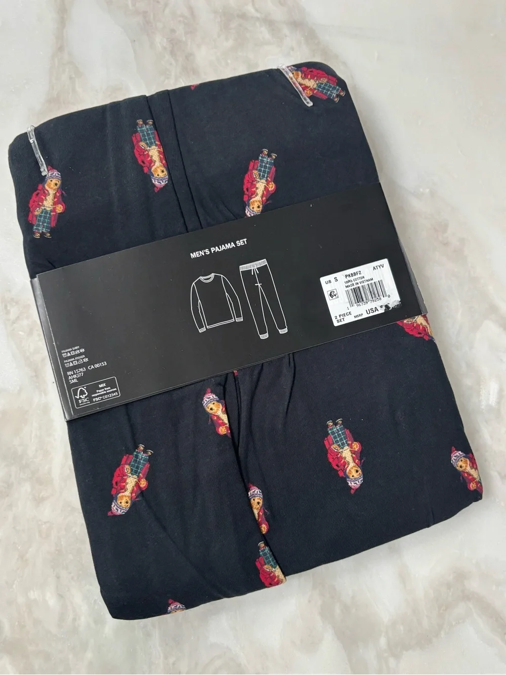 Polo Ralph Lauren Men's Polo Bear Pajama 2 Piece Set Size Small New Black